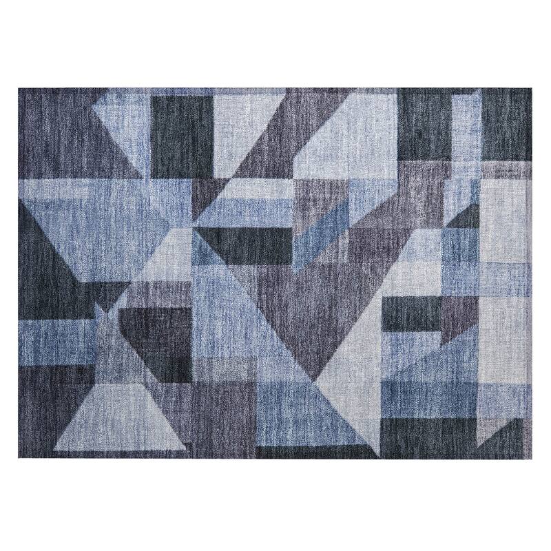 Machine Washable Indoor/ Outdoor Modern Geo Chantille Rug