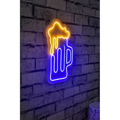 13.8" Novelty Beer Glass Led Neon Sign Wall Décor - 0.8" x 10.2" x 13.8"