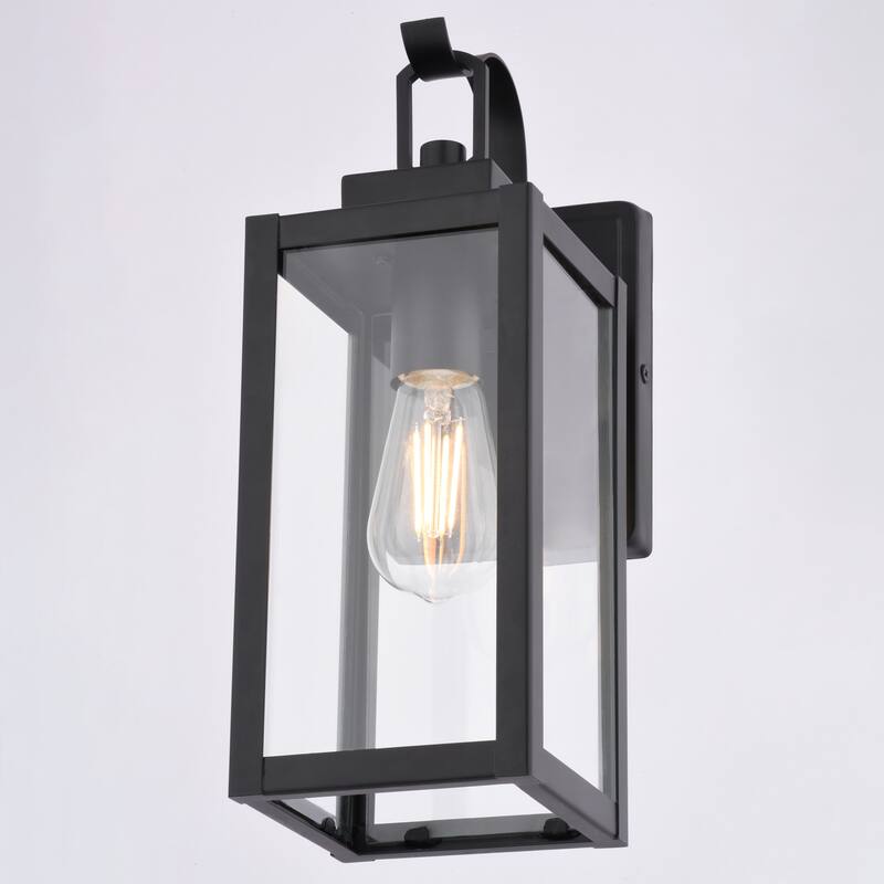 VAXCEL Clinton Matte Black Outdoor Wall Sconce Light Fixture made of Durable Steel, Clear Glass Shade, LED Compatible