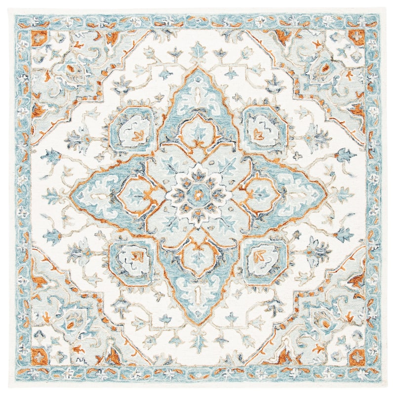 SAFAVIEH Handmade Heritage Marjanca Traditional Wool Rug - 6' Square - Ivory/Blue