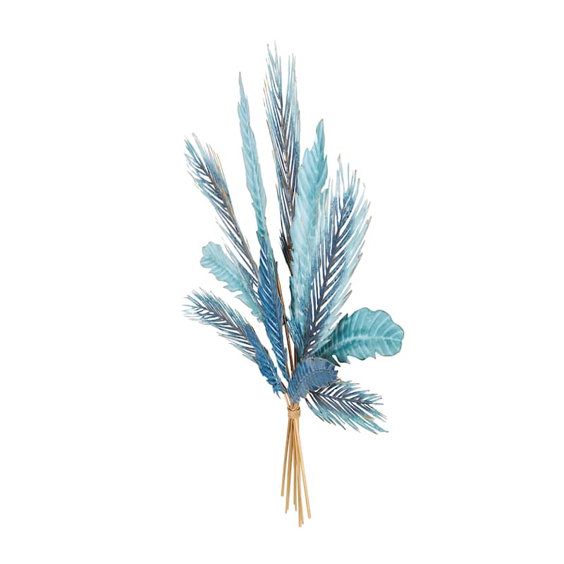 Metal Leaf Bundle Wall Decor with Gold Stems - Blue - Roche River Decor