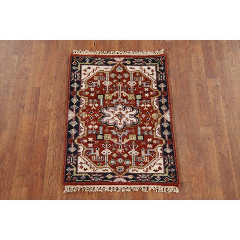 Geometric Kazak Accent Rug Hand-Knotted Wool Carpet - 2'0" x 3'0"