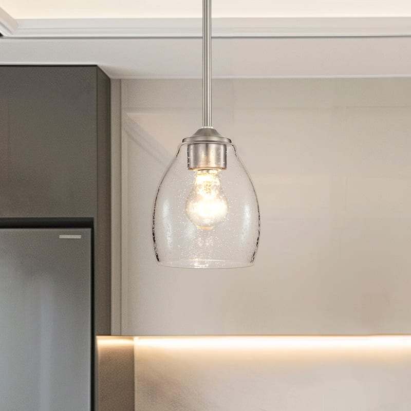 1-Light 5 inch Brushed Nickel Mini Pendant Light with Seedy Glass Shade