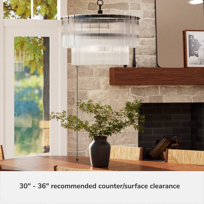 Hunter + Jasmine Roth Ontario Ribbed Glass Pendant Chandelier - Foyer, Dining Room, Kitchen Table or Island - Transitional, Glam