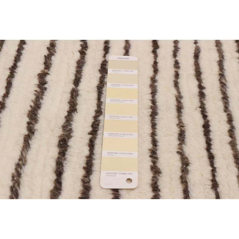 ECARPETGALLERY Hand-knotted Tangier Cream, Dark Brown Wool Rug - 8'0 x 9'11