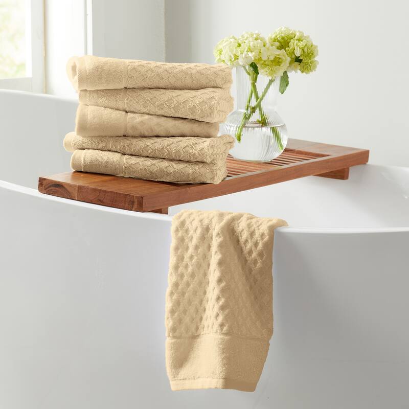 Linery & Co. Cotton Diamond Waffle Texture Bath Towels - Hand Towel (Pack of 6) - Oatmeal