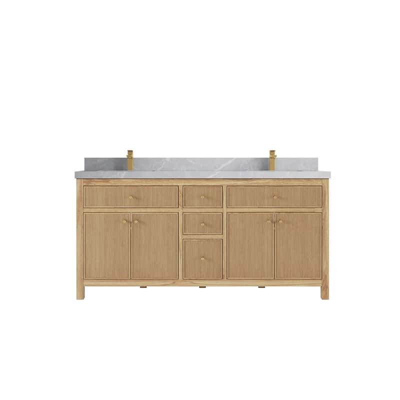 Willow Collections 72 in. W x 22 in. D Sonoma Teak Double Sink Bathroom Vanity with Countertop - 2" Pearl Gray - Light Natural