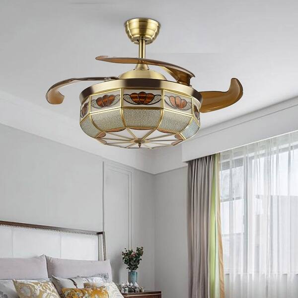 36'' Tiffany Style Modern LED Ceiling Fan Light with Remote - 36in - On ...