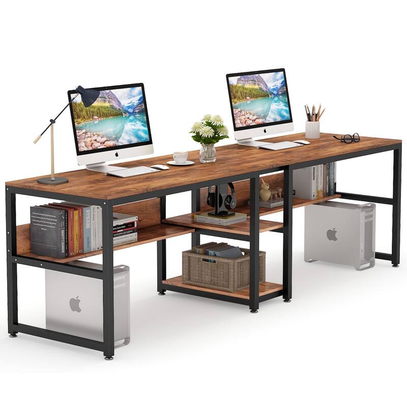 78.7" Two Person Desk, Double Desk with Bookshelf