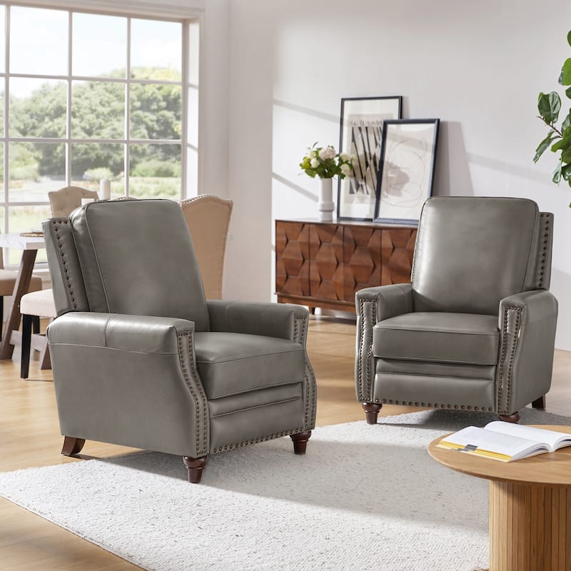 Cigar Mid-century Modern Genuine Leather Recliner with Nailhead Trim Set of 2 by HULALA HOME - DOVE