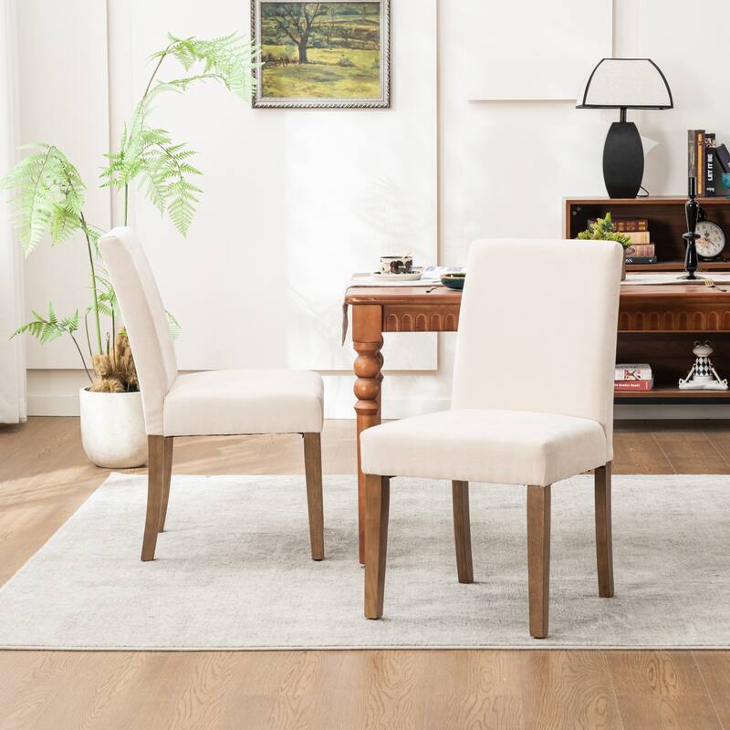 Upholstered Modern Dining Chairs, Linen Fabric Side Chairs Set of 2