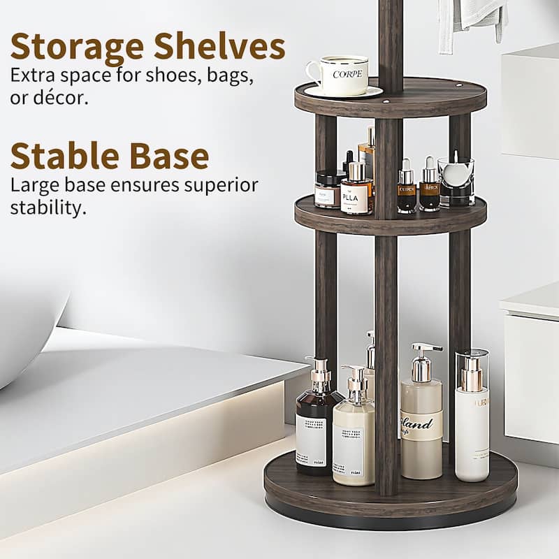 VECELO Modern Freestanding Coat Rack with 6 Branch Hooks Double Shelves, and Shoe Storage for Entryway Living Room Bedroom