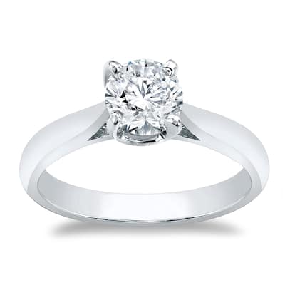 Auriya 14k Gold Round Moissanite Solitaire Engagement Ring 1ctw
