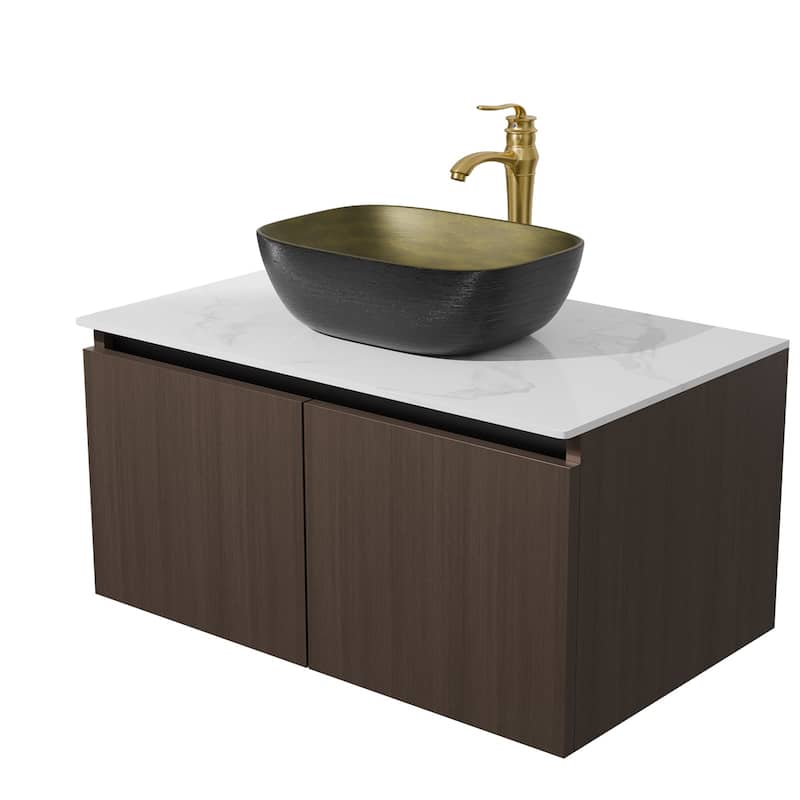 Vintage Vanity Set Wall Floating Bathroom Vanity Sink with Ceramic Basin Faucet Hoses