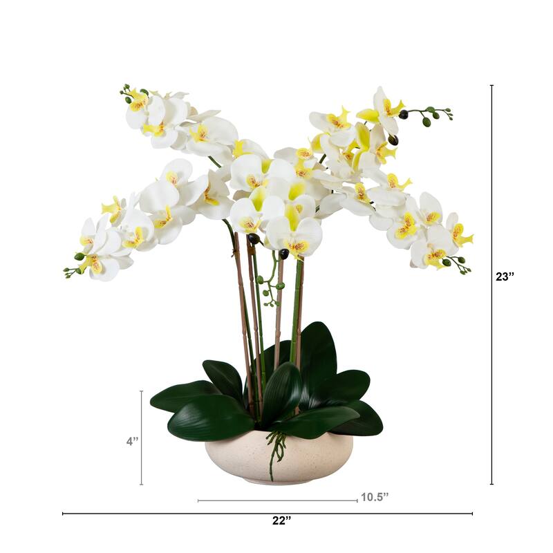 Phalaenopsis Orchid Artificial Floral Arrangement with Ceramic Planter - 23" - White