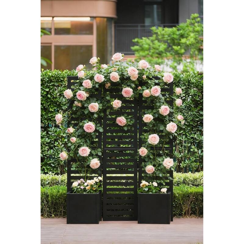 3-Panel Metal Frame Screen, Planter Box, with Trellis