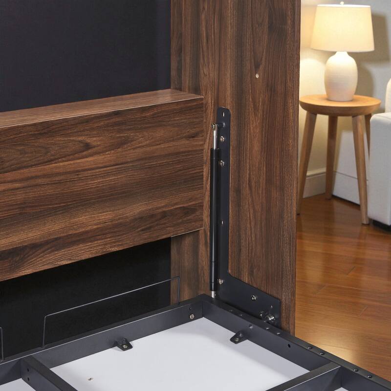 Twin/Full Size Murphy Wall Bed with Side Cabinet Storage, Foldable Bed with Slat Support, Space-Saving Bedroom Furniture