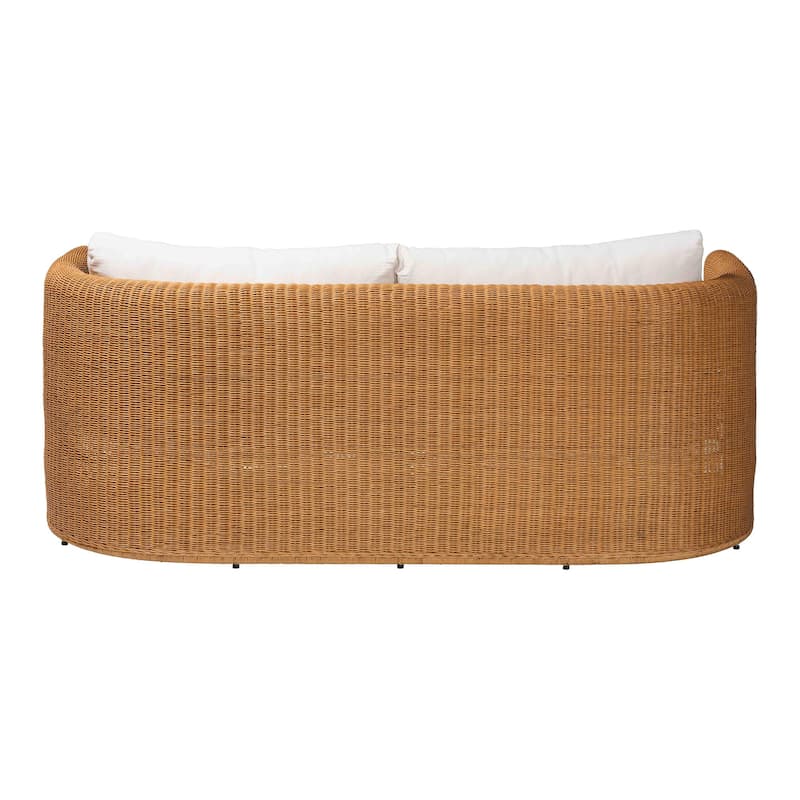Carina Natural Rattan Sofa with Cushion - Handwoven 3-Seater Couch with U-Shaped Sculptural Frame and Deep Seating