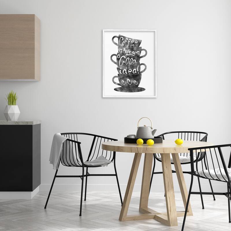 Stupell Coffee Mugs Stacked & Phrase Framed Giclee Art Design By Marcus Prime