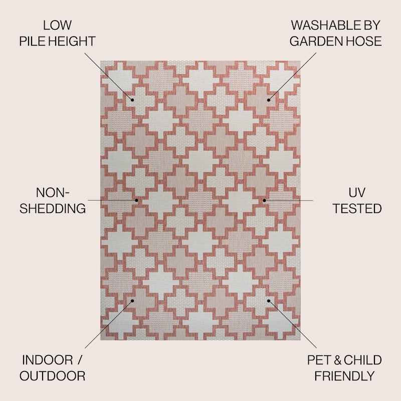 JONATHAN Y Lior Modern Geometric Tile Pattern Salmon/Cream Indoor/Outdoor Area Rug