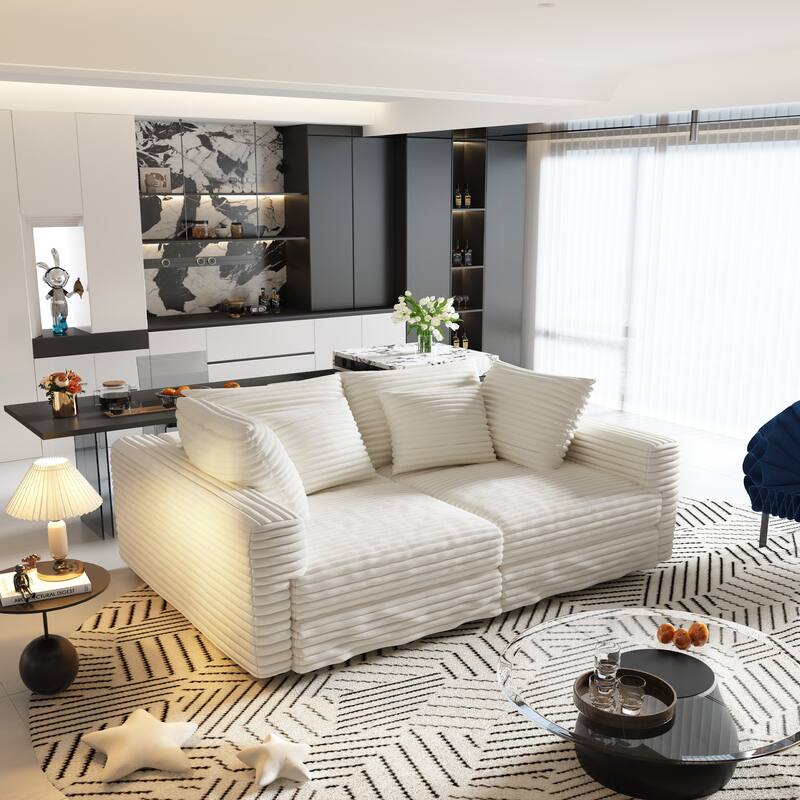102.4 " Corduroy Modular Sofa, Modern Upholstered Sofa Cloud Couch, Deep Seat Couches w/ Pillows, Movable Ottoman for Apartment