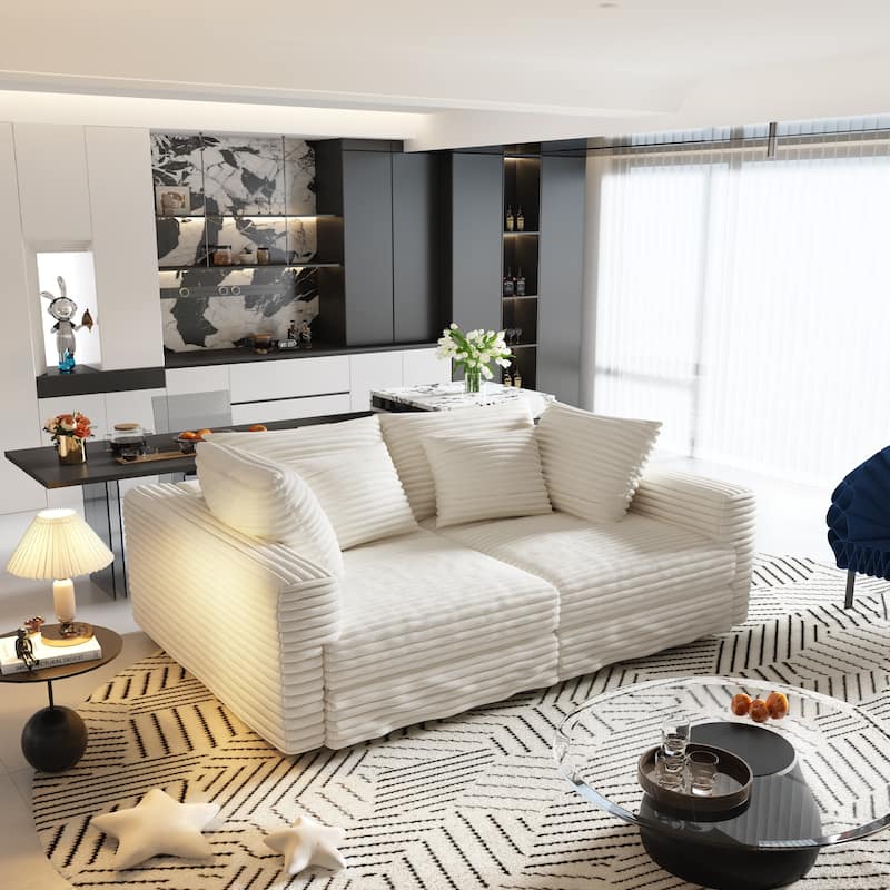 Deep Seat Couches with Soft Pillows and Movable Ottoman,Convertible Sofa Lounge Chair