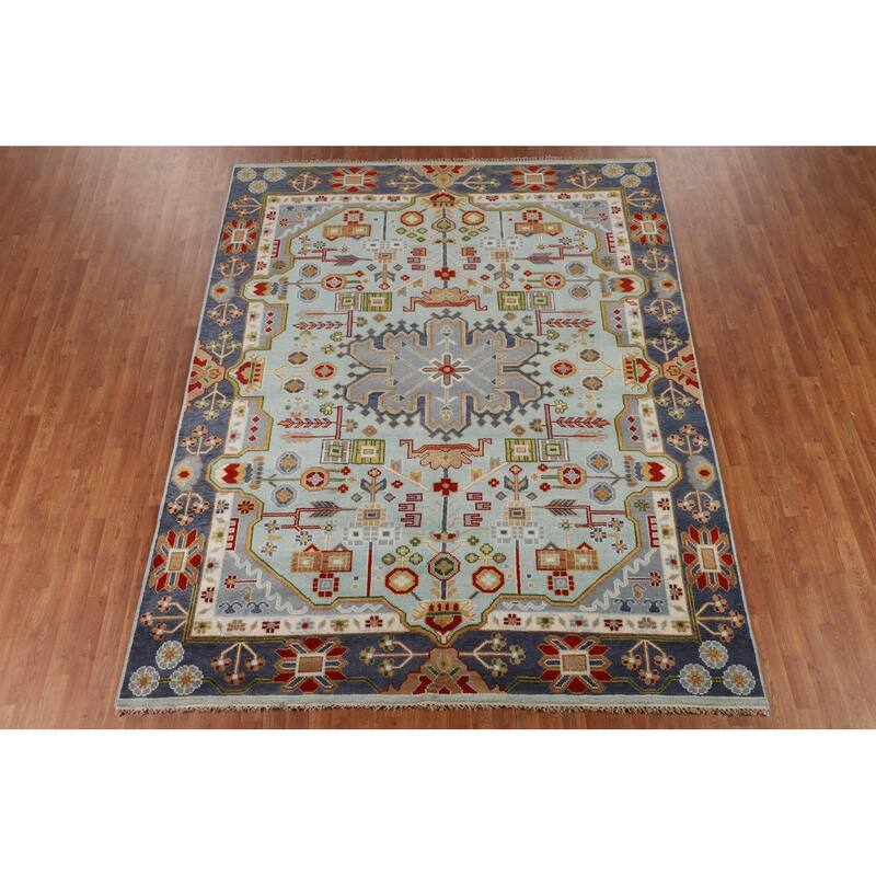 Light Blue Kazak Oriental Area Rug Handmade Wool Carpet - 7'10"x 9'10"