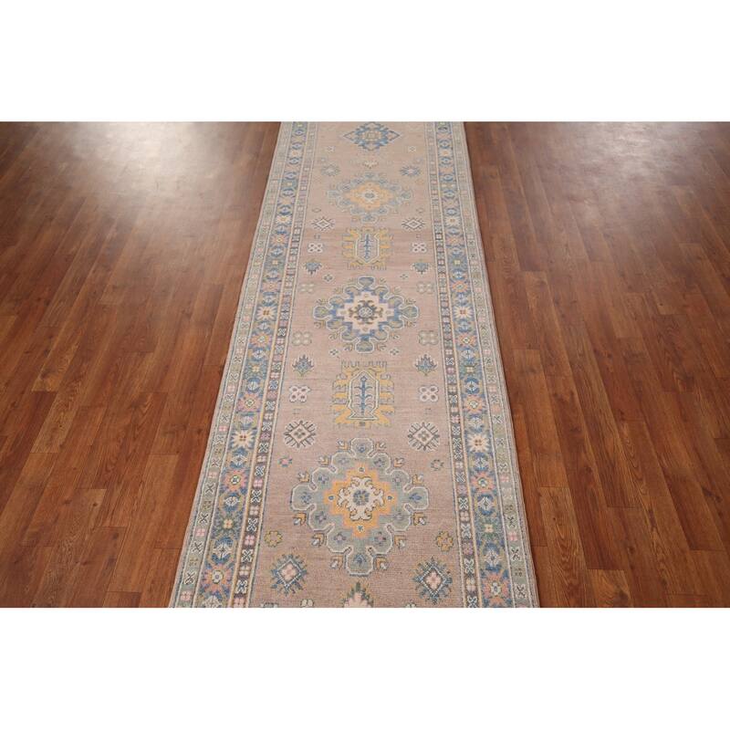 Traditional Brown Kazak Runner Rug Hand-Knotted Wool Carpet - 2'10" x 9'5"