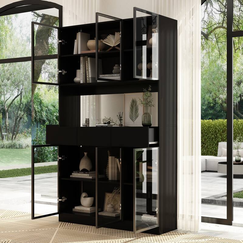 Tall Modular Display Storage Cabinet Bookcase w/Light Home Office