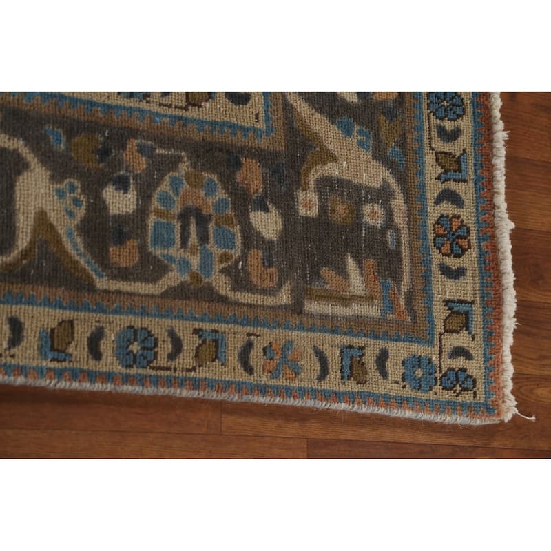Brown Tabriz Persian Vintage Area Rug Hand-Knotted Wool Carpet - 6'9"x 9'9"