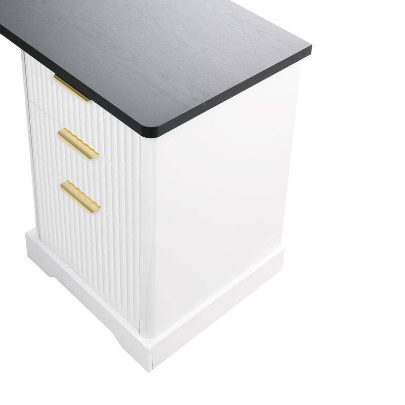 Roomfitters 59" Modern Fluted L-Shaped Desk with Charging Station, Monitor Stand & File Drawer