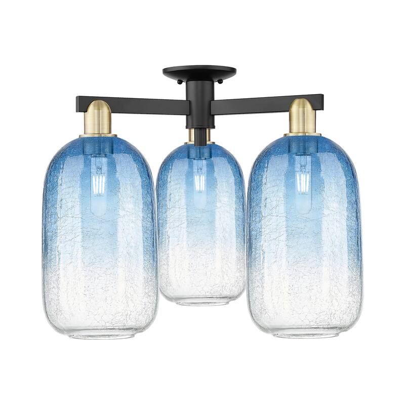 Innovations Lighting 716-3F-17-25 Brookhaven Cloche Semi-Flush - Black Antique Brass / Sapphire Blue