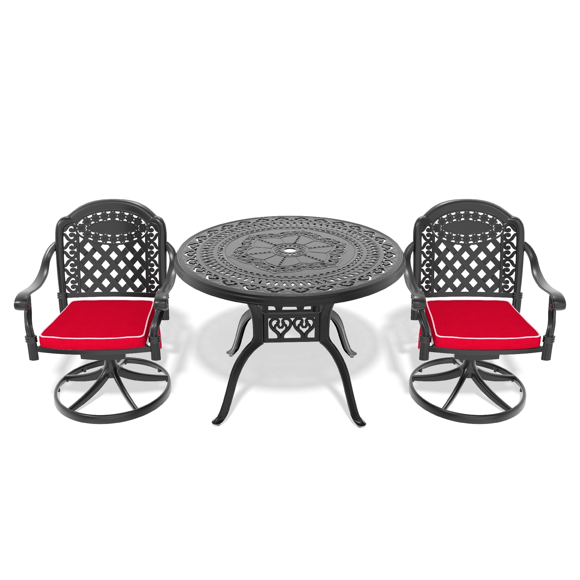 3-Piece All-Weather Cast Aluminum Dining Set, Include 2 Swivel Chairs and 39.37" Round Table With Black Frame