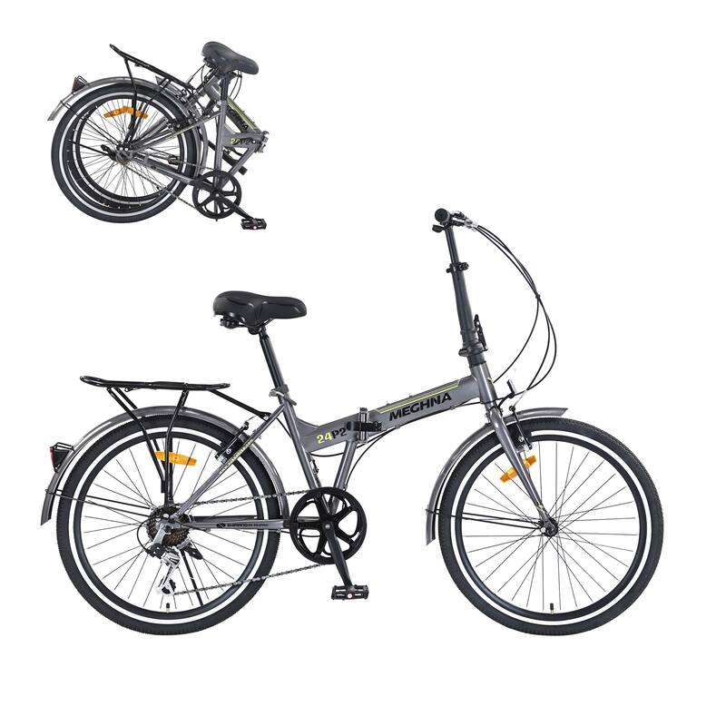 24 Inch Folding Bike with Fenders, Single Speed City Commuter Bicycle with Dual V-Brake, Steel Frame Portable Compact Bicycle
