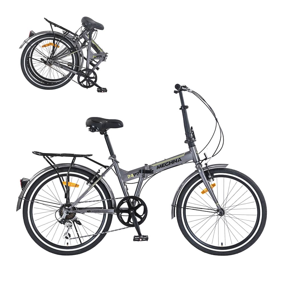 Folding City Commuter Bike - Steel Frame, Single Speed, Fenders, Dual V-Brake, Portable - 24