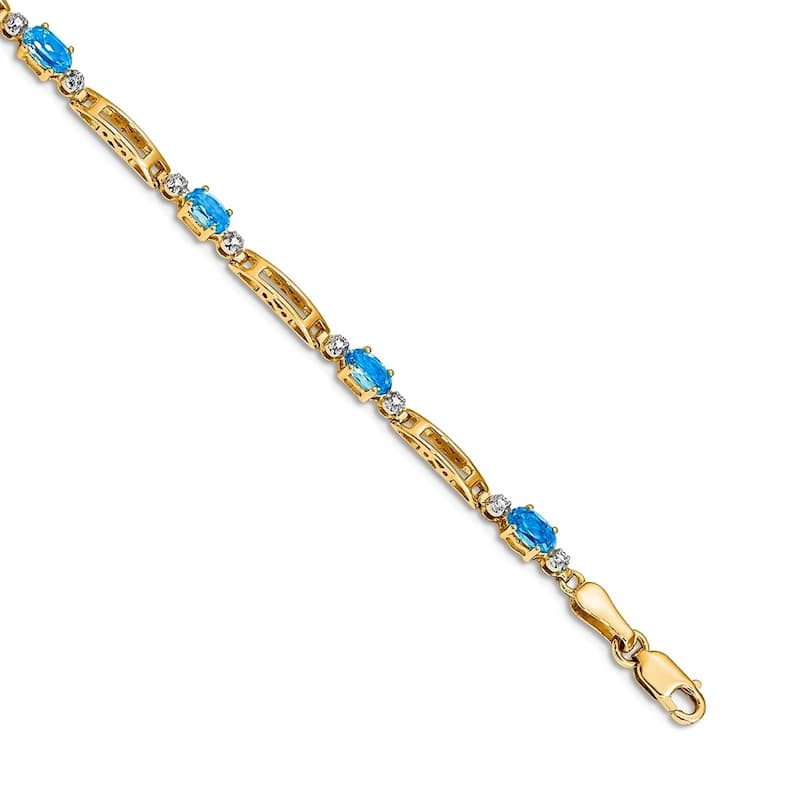 Curata Yellow or White Gold 3.5mm 7" Gemstone and Diamond Bracelet - 10k or 14k - Blue Topaz - 10k - Yellow