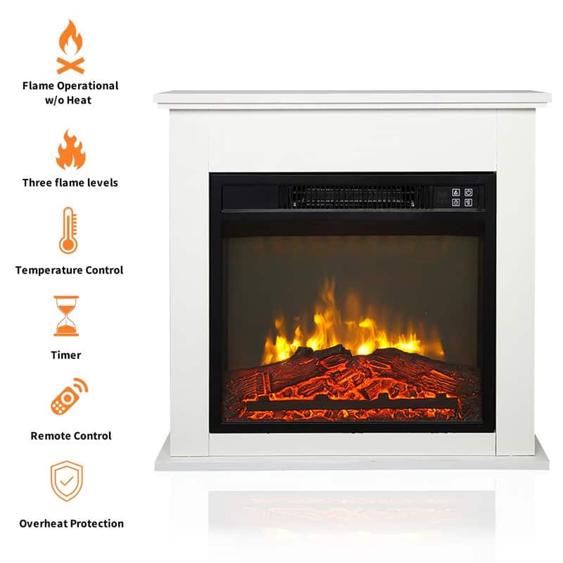 ZOKOP 1400W 18" Wood Cabinet Electric Fireplace Infrared Heater with Remote Control