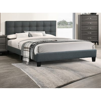 Full Size Wood Platform Bed with Tufted Polyfiber Headboard