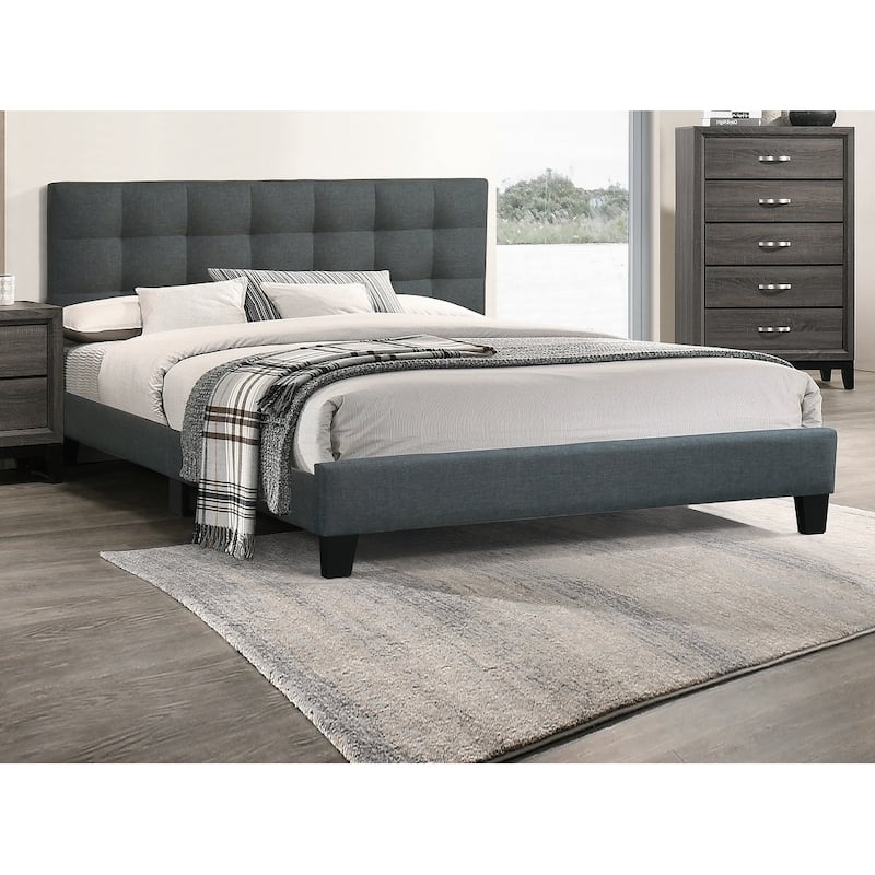 Modern 1pc Queen Size Bed Charcoal Polyfiber Tufted Headboard Platform Bedframe Bedroom Furniture