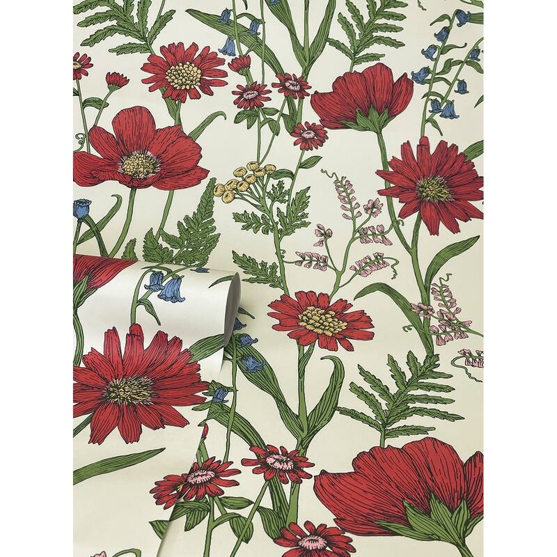 Fine Decor Arden Red Wild Meadow Wallpaper