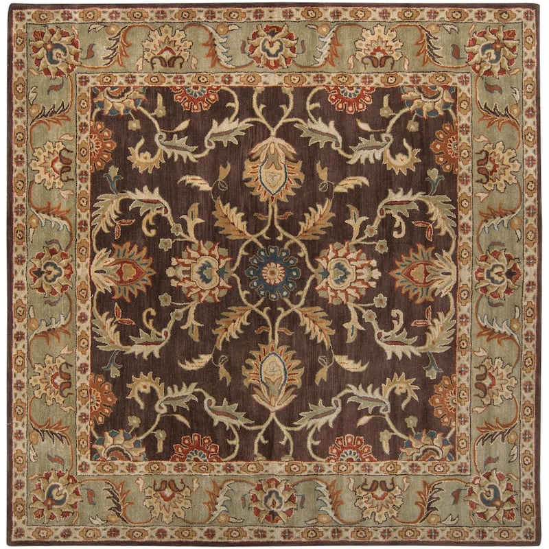Livabliss Caesar Hand Tufted Traditional Border Wool Area Rug - 8' x 8' Square - Brown/Camel