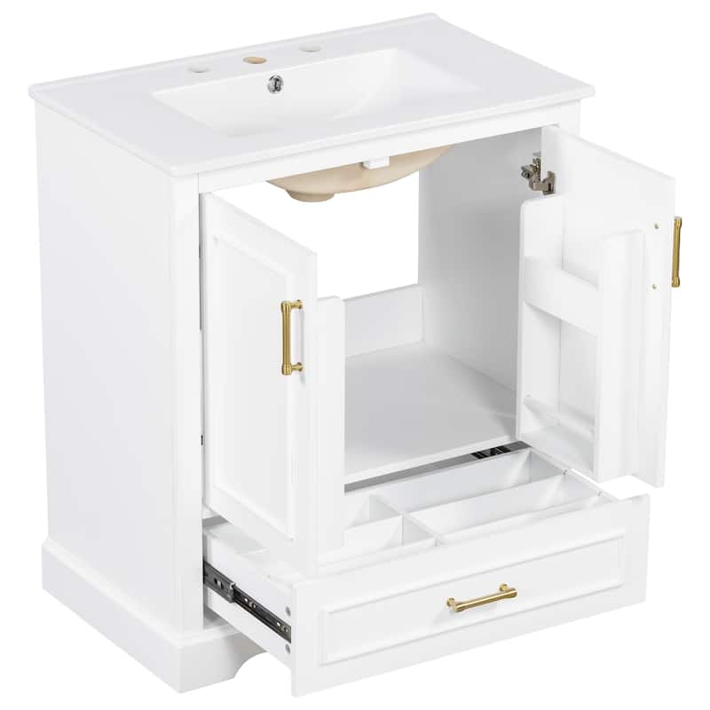 GDFStudio - Seren Wood & Ceramic Bathroom Vanity with Sink, Divider Drawer & 2 Soft-Close Doors