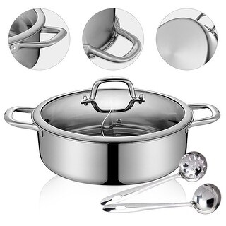 Delavala Steel Hot Pot With Divider And Glass Lid - Shabu Shabu Set For Induction Cooktop And