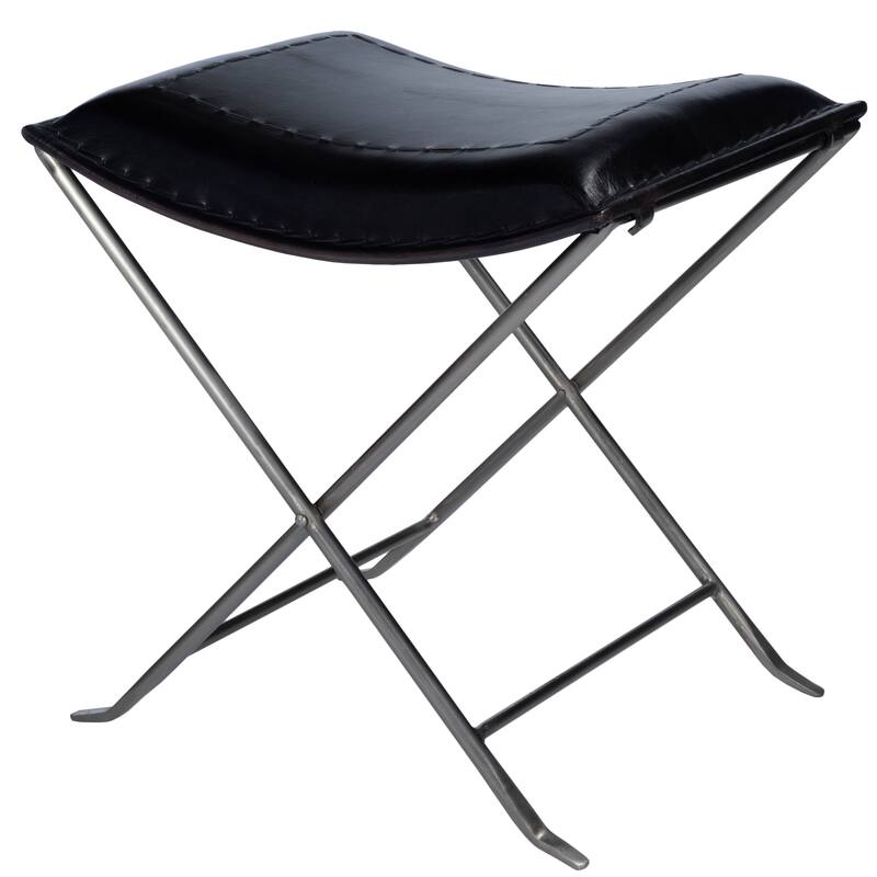 Handmade Butler Melton Leather Stool (India) - Black