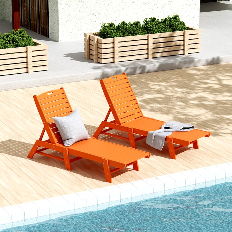 Laguna Hdpe All Weather Outdoor Patio Pool Reclining Armless Chaise Lounge (Set Of 2) - Orange