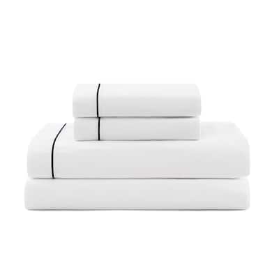 Tommy Hilfiger Hem Stripe Solid Cotton Sheet Set