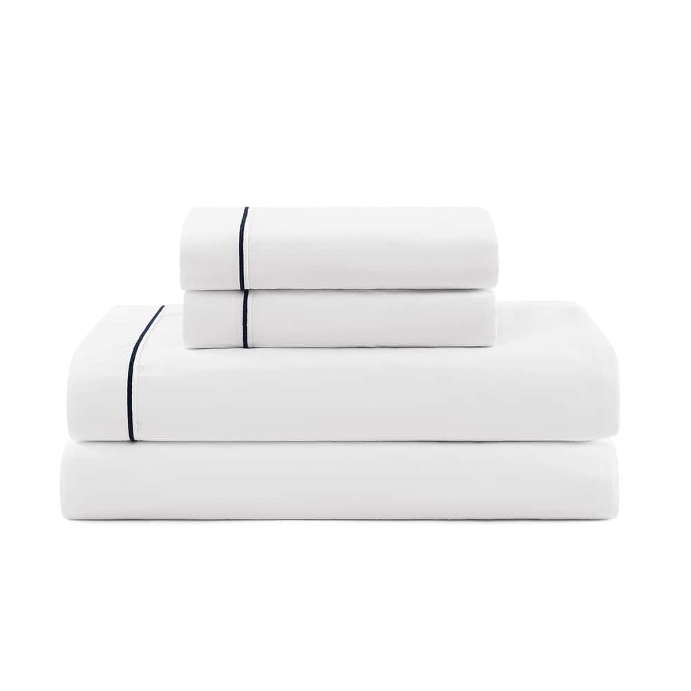 Tommy Hilfiger Hem Stripe Solid Cotton Sheet Set