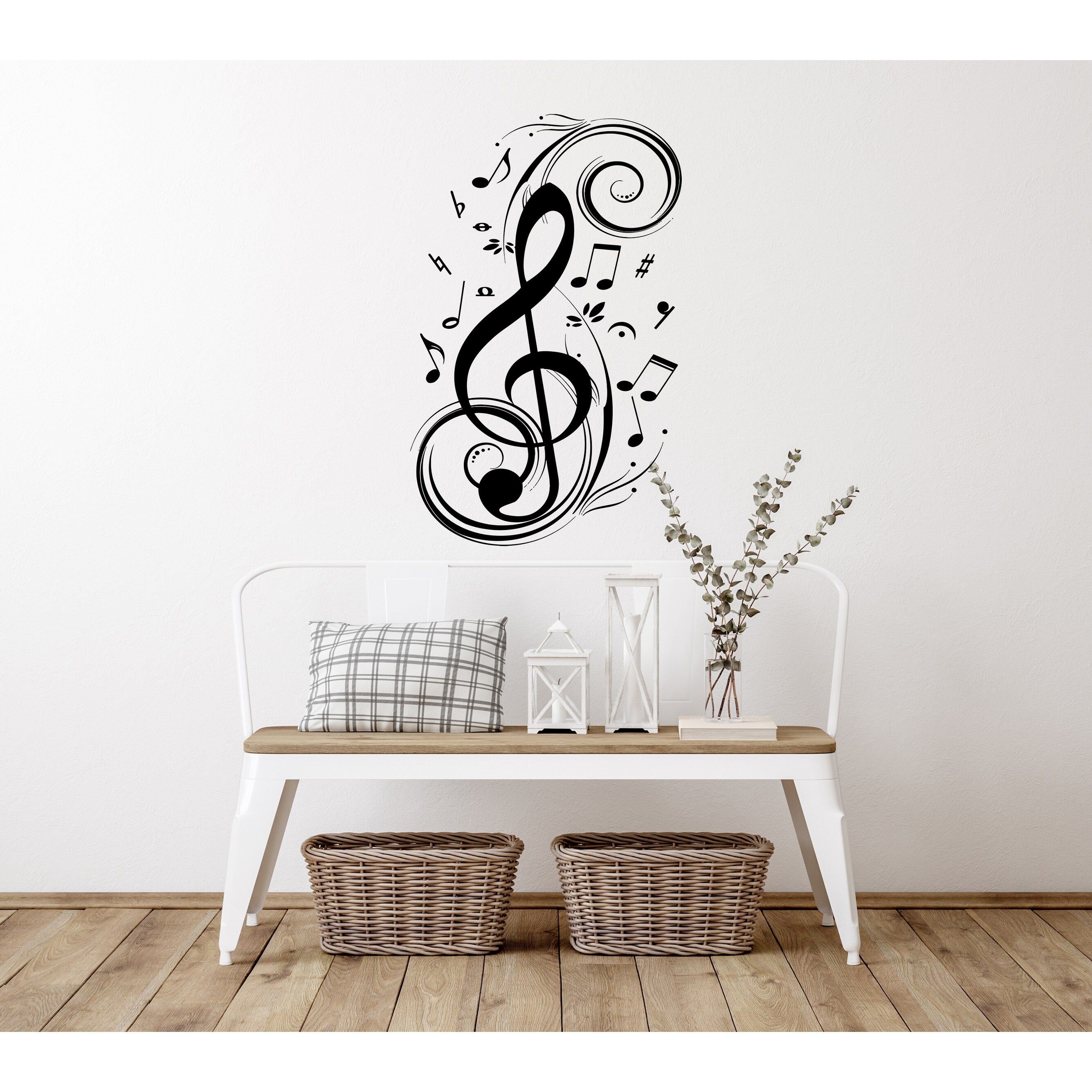 Floral Treble Clef Music Note Wall Decal Sticker-image