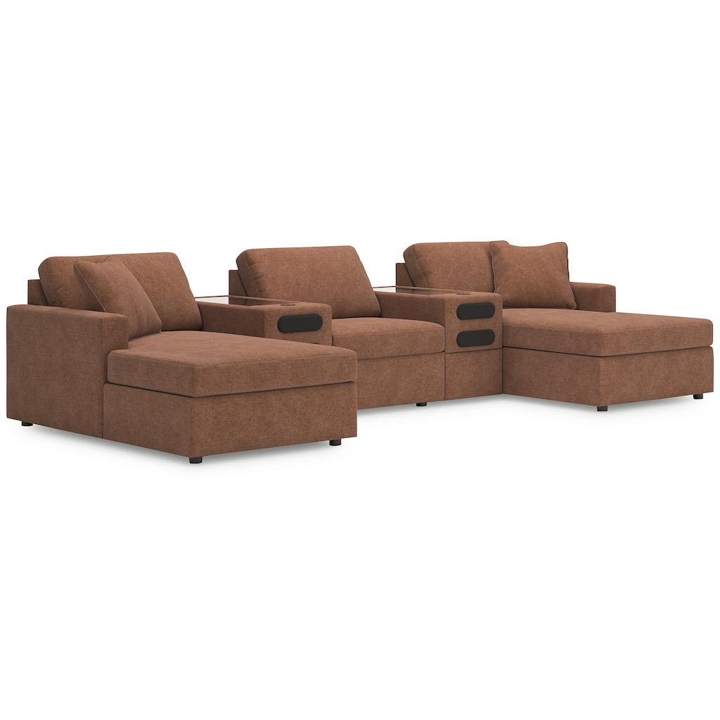 Signature Design by Ashley Modmax Orange 5-Piece Double Chaise with Audio Consoles - 144"W x 68"D x 36"H