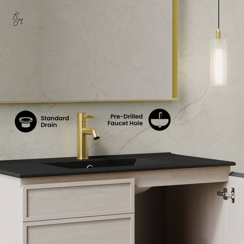 St. Tropez 36" Wall-Mounted Bathroom Vanity In White Oak With Black Sink Top - 36